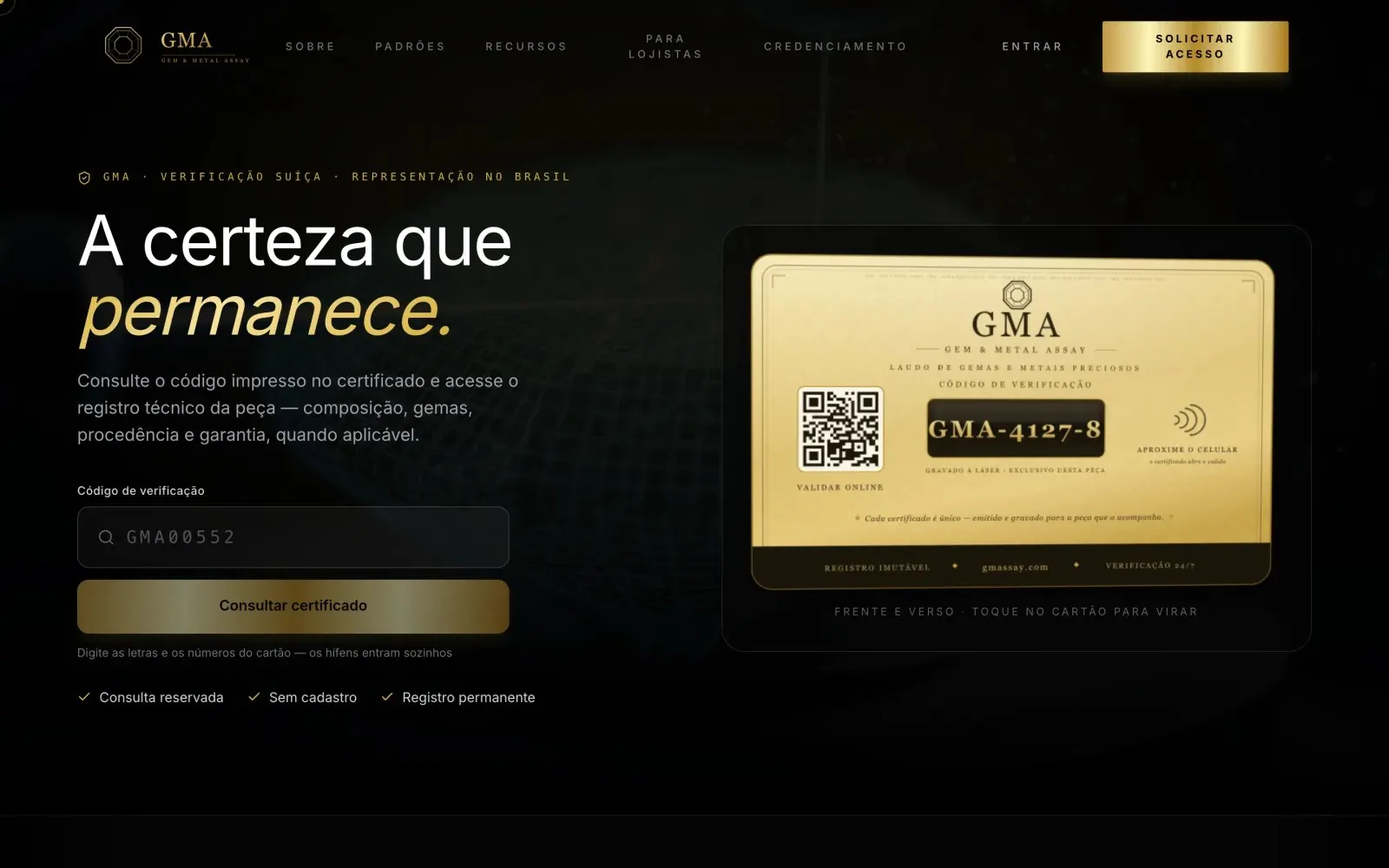 GMA: página inicial com a consulta de certificado